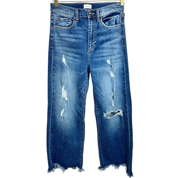 Sneak Peek Distressed Wide Leg Jeans Sz 7 28 Waist Frayed Hem High-Waist Stretch - Picture 7 of 8